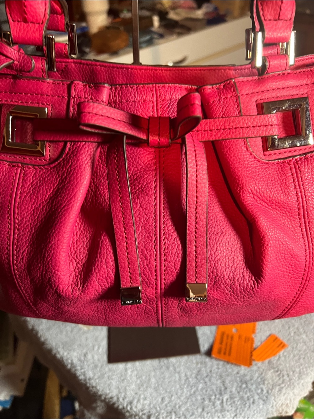 Tignanello Pink Leather Drawstring Tote - Picture 2 of 6